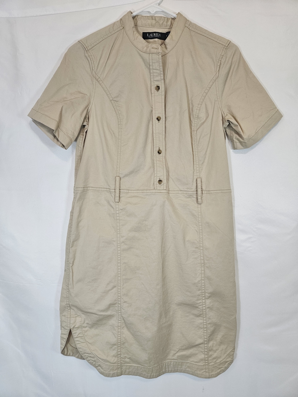 Lauren Ralph Lauren Black Label Beige Short-Sleeve Midi Shirt Dress Utility